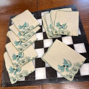 Set of 10 Vintage Marghab "Tropical Fish" linen cocktail napkins | appliqué |